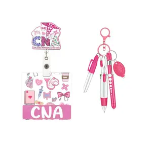 Fun Glitter Letter Badge Scroll, Nurse Badge Reel, ID Card Holder with Pen Markers Eld Light, Retractable Crocodile Clip, Perfect Gift for Professionals