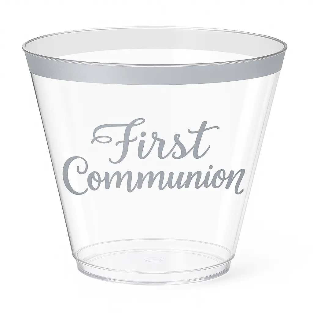 Silver First Communion Plastic Cups, 9 oz, 30 Pack