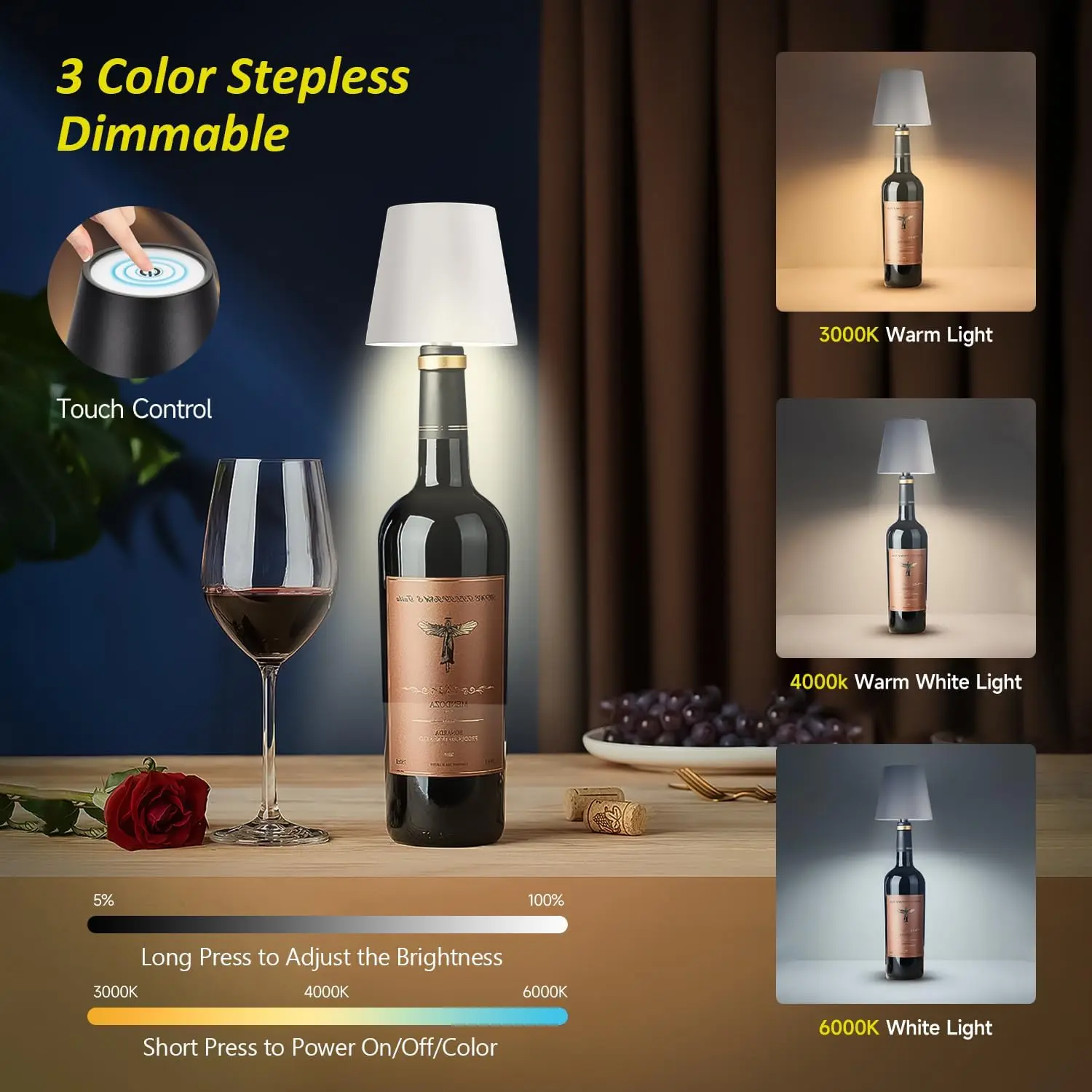 2026 New Wireless Bottle Lamp, LED Bottle Lights for Liquor & Wine Bottles, Rechargeable USB Bottle Light with Remote Control, Decorative Table Lamp for Home Bar, Bedroom, Party, Wedding & Holiday Decor, Creative Gift Idea