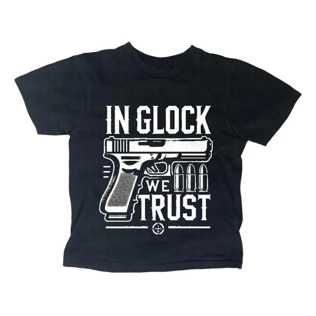 Y2K In Glock We Trust Baby Tee – Tactical Gun Graphic Crop Top for Women | 2A Support Y2K Aesthetic Streetwear Shirt | USA Trendy Pro Gun Fashion Top Tee, Girl Clothes, Summer Outfits, Outfit Going, OOTD, Downtown Girl Baby Tee, Gift For Her, Outfits