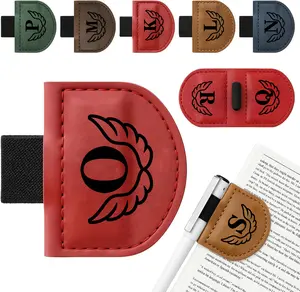 ZILIUSA Personalized Bygone Mark Leather Magnetic Bookmark with Pen Holder - Custom Initials-Custom gift
