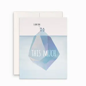 Happy Anniversary Card For Him -  I Love You This Much Like Iceberg Penguins Love Cards - Cute Penguin Valentines Day Card