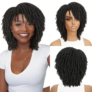Short Spiral Twist Dreadlock Wig | Black Natural Braided Synthetic Hairpiece, Multi-Color Options