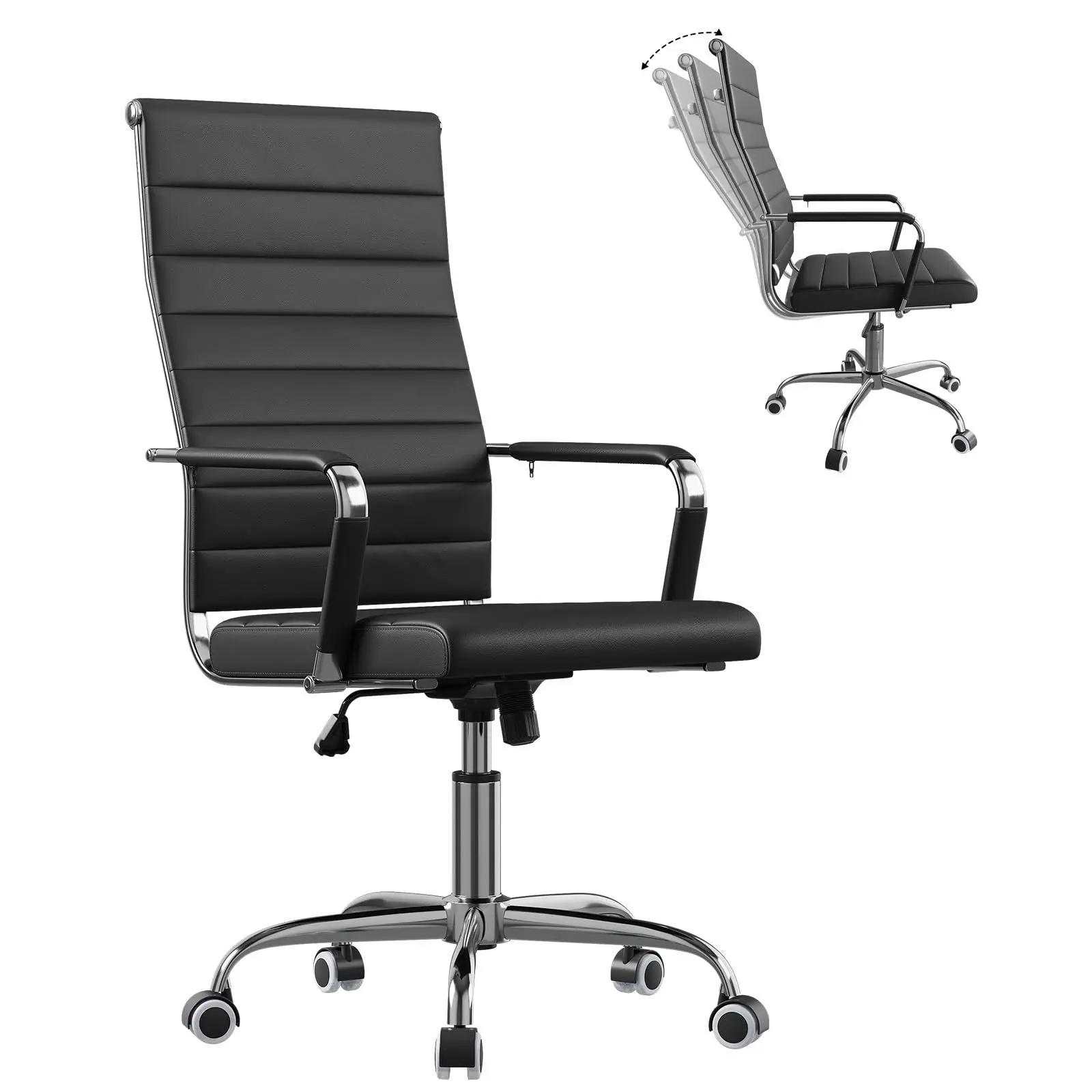 GARVEE Ergonomic Office Desk Chair, Executive Conference Room Chairs | Modern PU Leather 360° Swivel Desk Chair with Arms, Adjustable Height & Backrest, Computer Chair for Home Office, Black