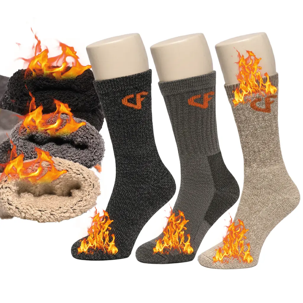 COMFELLO Men’s Thermal Merino Wool Socks | Warm Winter Crew Socks for Hiking, Work & Boots – Black, Ecru & Assorted (6 & 12 Pairs)