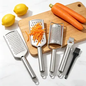 5Pcs Stainless Steel Cheese Grater Set, Multi-functional Kitchen Gadgets with Peeler Slicer Lemon Zester and Cleaning Brush, Food Grade Easy Clean Shredder Tool for Vegetables Fruit Chocolate Nutmeg, Practical Home Cooking Essential Gift