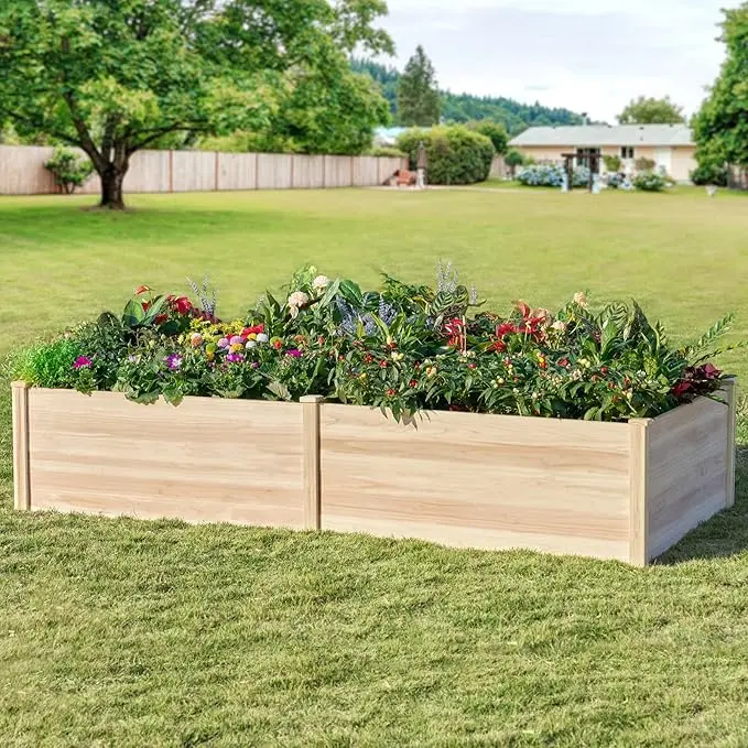 Amerlife 8x4 Ft Fir Wooden Raised Garden Bed - 15 in Deep Rectangular Elevated Planter, Durable Large Outdoor Open-Base Box for Vegetables Growing, Rectangular Garden Planter, Vegetables Growing Planter