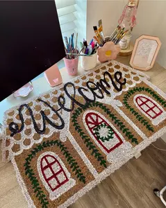 Bayou Lettering Custom Gingerbread House Christmas Doormat Handpainted Personalized Holiday Outdoor Decor 18x30 Inches Full Size