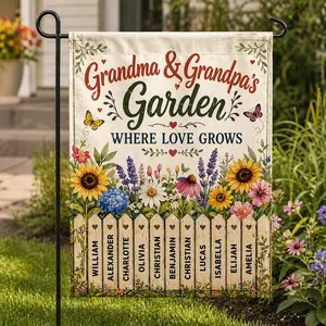 [Garden Flag] Personalized garden flag gifts for grandparents and grandchildren. Flower garden where love grows, personalized name welcome flag, Mother's Day gift.