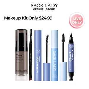 SACE LADY 4-in-1 Eye Makeup Set - Waterproof Curling Mascara, Stamp Eyeliner, Smudge-Proof Brow Gel & Brow Setting Gel Long-Lasting Voluminous Lashes, Sharp Liner, Defined Brows