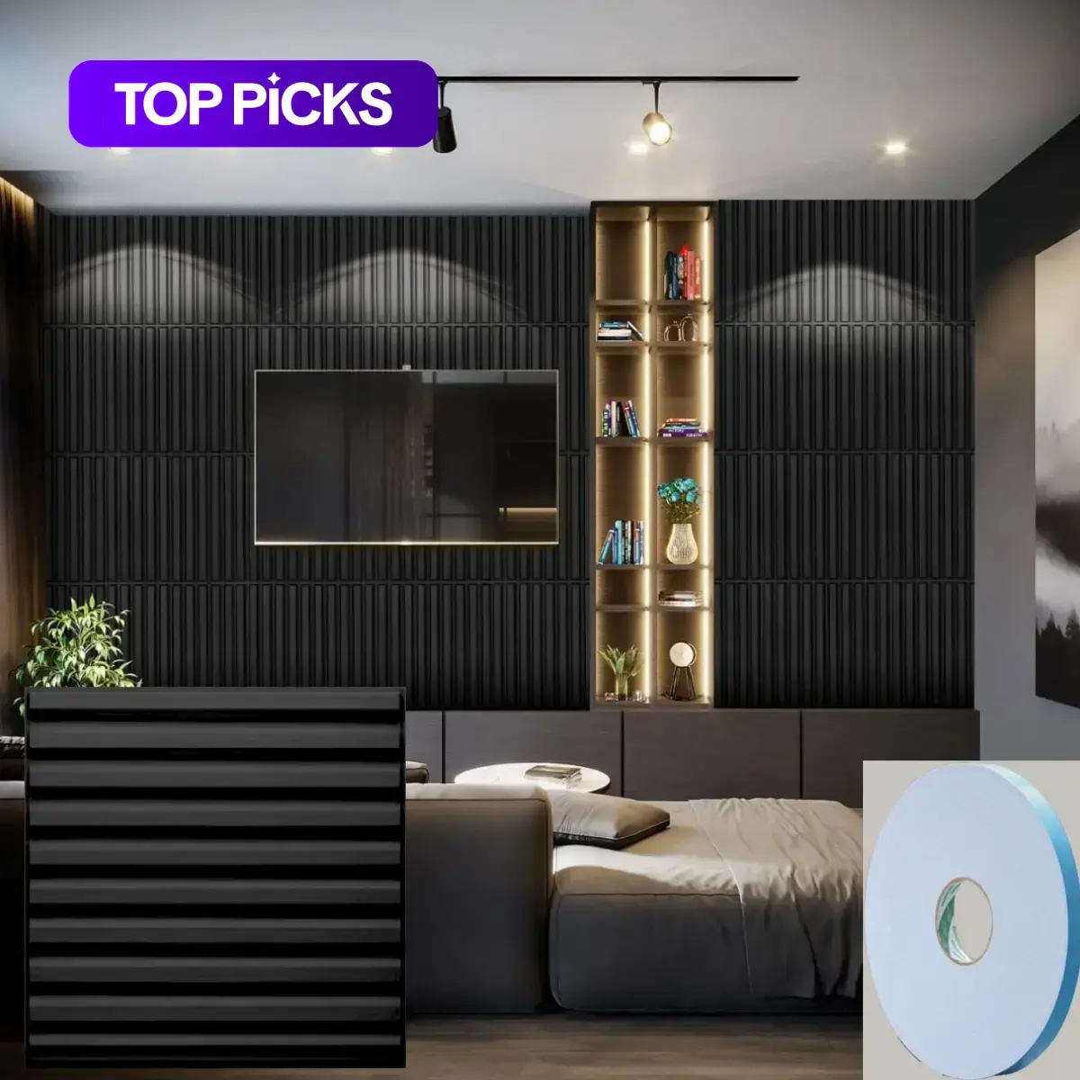Striped Pattern PVC 3D Accent Wall Panels with Tape, Decorative Wall Panel Roll for Living Room, Bedroom or Study Room Home Decoration, Striped Wallpaper Board #GLOBAL PICKS
