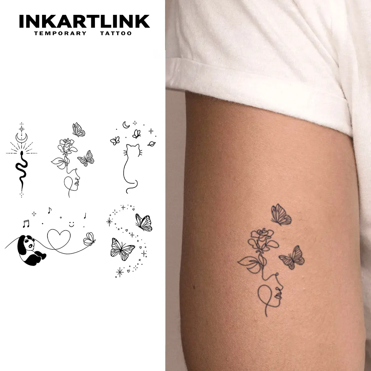 INKARTLINK Semi-Permanent Fake Tattoos, Waterproof Stickers Lasting 1-2 Weeks, 2 Sheets of Cute Animal Designs for All Skin Types