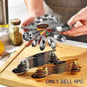 8-Piece Stainless Steel Magnetic Measuring Spoons Set, Kitchen Baking Cooking Tools, Durable Metal Measuring Cups for Precision