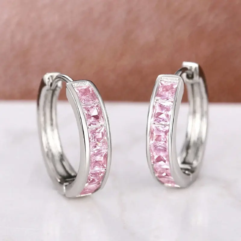 Classic Hoop Earrings for Women, Minimalist 1.6cm Silver-Plated Alloy Huggies with Channel-Set Rhinestones for Parties & Dancing, Minimalist Wardrobe, Daily