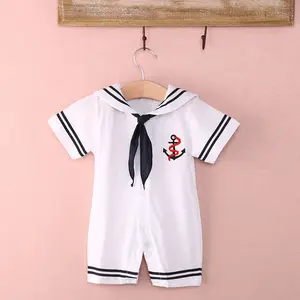 Newborn Baby Boys Girls Sailor Romper Short Sleeve Striped Marine Bodysuit Jumpsuit Summer Party Casual Clothes