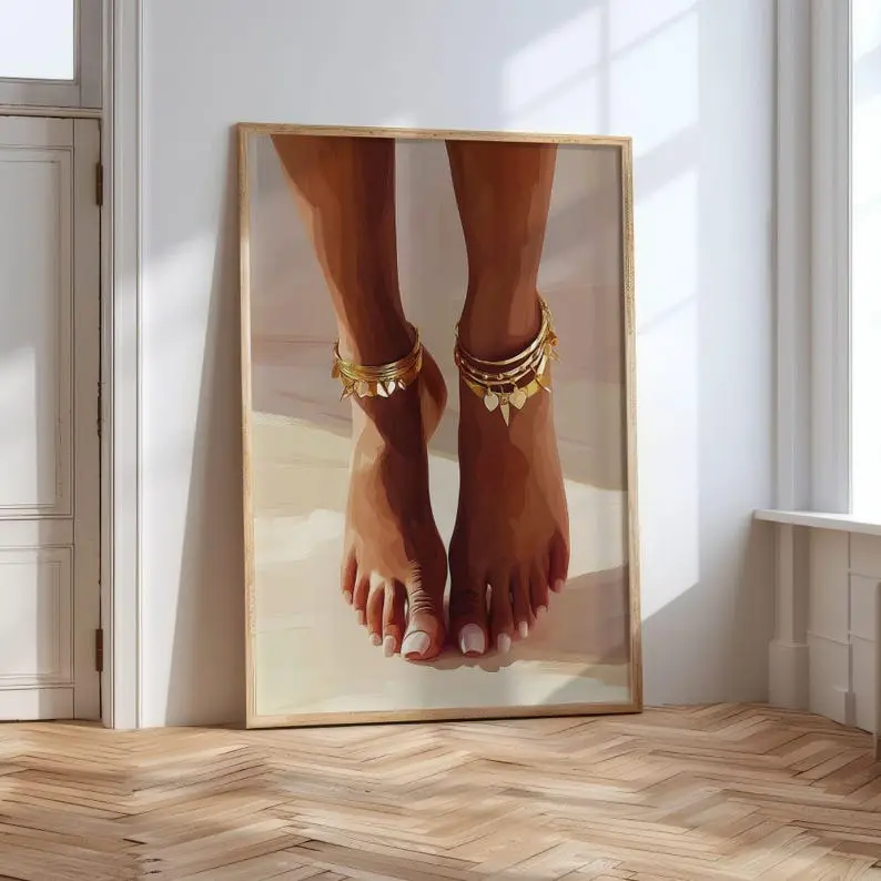 Black Woman Feet Print, Black Girl Poster Pedicure Wall Art Beauty Salon Decor Printable Foot Jewelry Art Black Melanin
