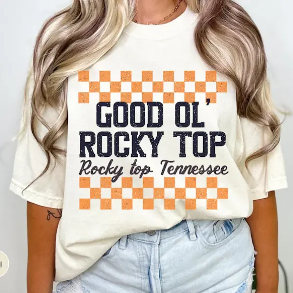 Good Ol' Rocky Top T-Shirt |Tennessee Football Tee | Distressed Vintage Checkerboard Shirt Top | Gift for Volunteers | Game Day