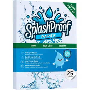 SplashProof Printer Paper 8.5" x 11" 10 Mil Waterproof Paper Compatible with Laser Printer & Copy Machine 25 Sheets