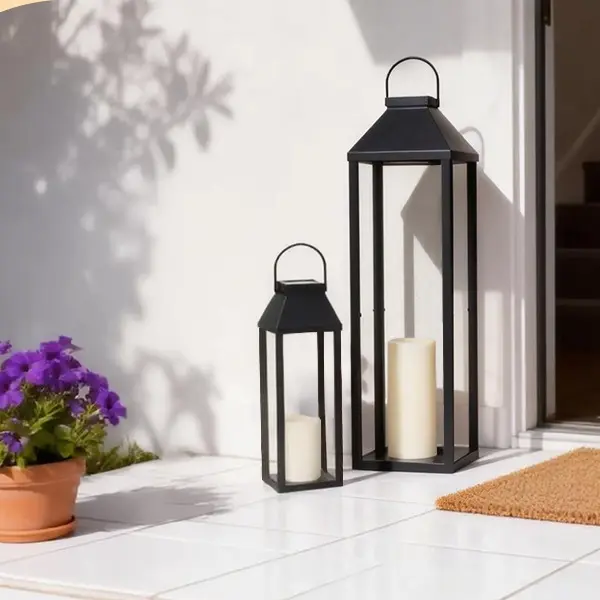 Waterproof Large Tall Solar Outdoor Lanterns, Black Metal Farmhouse Decor Solar Lights, Vintage Hanging Solar Lantern, Auto On/Off Outdoor Decorative Lighting for Front Porch, Patio, Backyard, Garden, Balcony, Courtyard Home Decor