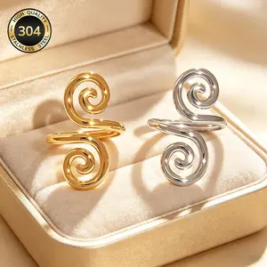 Minimalist Fashion Adjustable Double-Helix Ring - Threaded Stainless Steel with Metal Coating