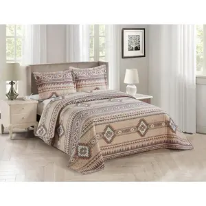 Rustic Southwest Quilted Western Bedspread Bedding Set in Brown Beige Taupe Charcoal and Tribal Native  Patterns - Nevada (Full/)