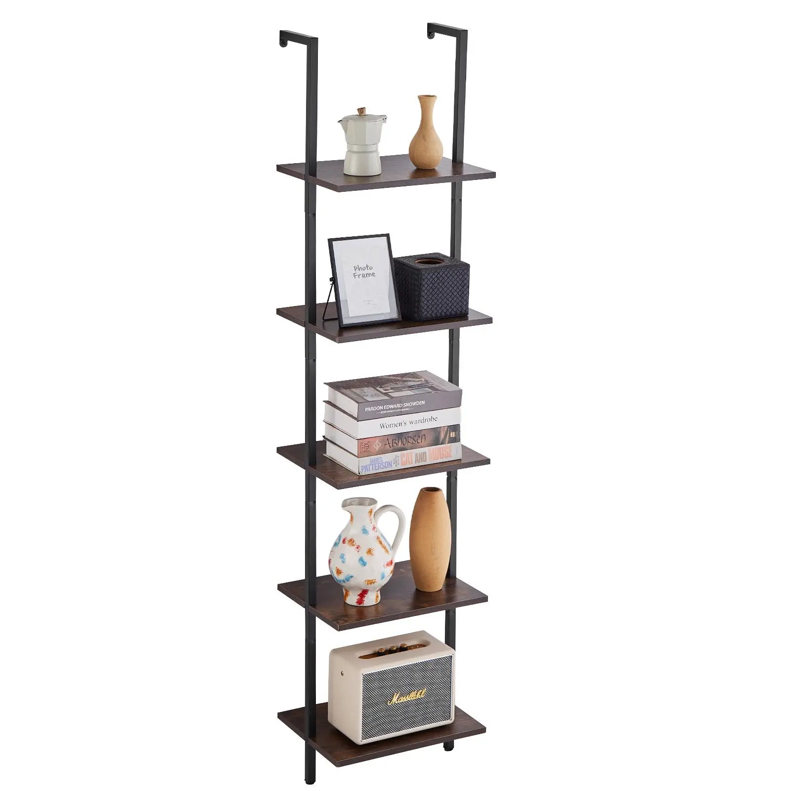 【Summerfinds】VEVOR Industrial Square Pipe Shelf, 5 Tier 15.6x11.8in, Wall-Mount Floating Rustic Wood Shelves Bracket Display Bookshelf,Storage Rack Sundries Holder for Kitchen Bedroom Bathroom Living Room, Black