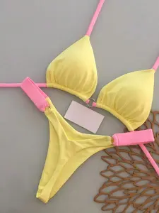 Glamine Women's Summer Beach Colorblock Sexy Bikini Swimwear Set Vacation