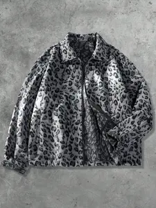 Men's Leopard Print Zipper Jacket, Street Fashion Outerwear, Unique Stylish Design, Ideal for Streetwear, Outdoor, Daily Wear