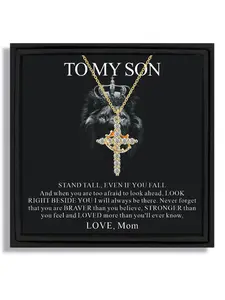 1 piece golden crown cross pendant necklace Gift Jewelry gift box for son's birthday holiday with blessing card and box