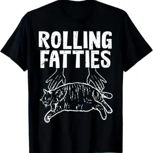Rolling Fatties Cat Graphic T-Shirt, Cotton Crew Neck, Short Sleeve
