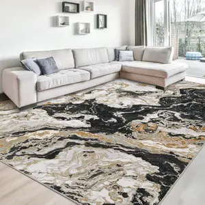 GARVEE Area Rug Large Living Room Rugs 9x12, Modern Washable Rugs Boho Abstract Rug Ultra Soft Non Slip Low Pile Indoor Marble Floor Carpet for Bedroom, Black