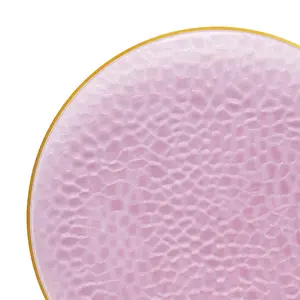 Clear Pink with Gold Rim Hammered Glass Disposable Plastic Dinner Plates (10.25")