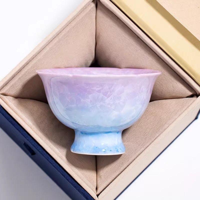 T15. Gradient Purple Crystal Glaze High-Foot Tea Cup | Cute Personalized Kung Fu Tea Bowl for Women