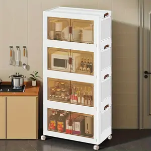 45cm-1/2/3/4/5 layers Extra Large Folding Storage Cabinet - Plastic Storage Bins with Lids, Collapsible Stackable Containers with Wheels, Storage Lockers, Foldable Organizer System for Closet, Bedroom, Office, Kitchen Organizers And Storage, Room Decor