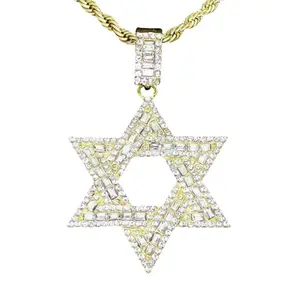 Mens CZ 6 Point Star of David Pendant 24-Inch 4mm Rope Chain 14k Yellow Gold Plated Hip Hop Jewelry All Occasions