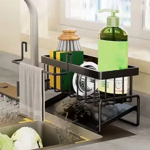 1-Pack Kitchen Sink Organizer Caddy - Metal Storage Rack, Complete with Drain Tray