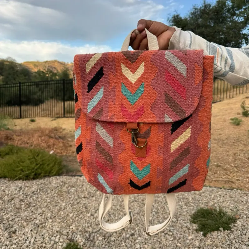 Handmade Blue Bohemian Patchwork Backpack Blue Floral Patchwork Cotton Backpack: Handmade Indian Boho  main image 2