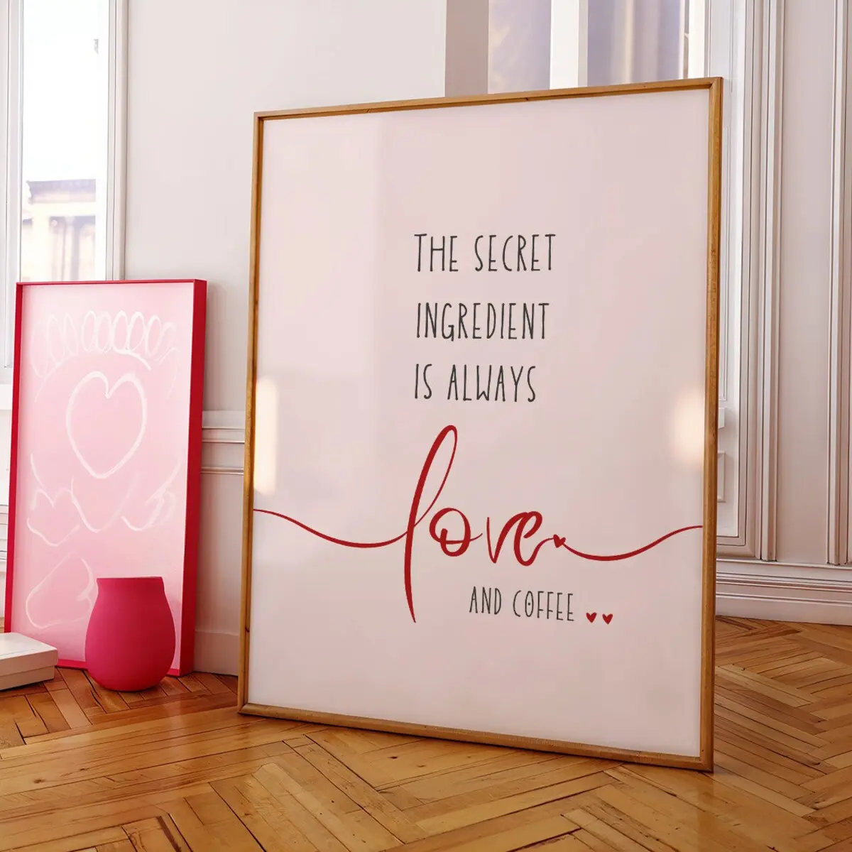 Cute Valentines Day Wall Art, Pink Valentine Art, Secret ingredient Is Always Love, Romantic Valentines Day Printing Unframed, Room Decor