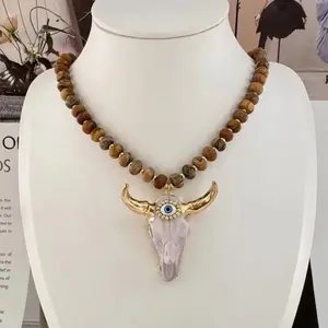 Boho chic bull necklace