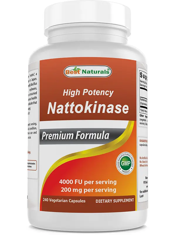 Best Naturals High Potency Nattokinase 4000 FU Per Serving/ 200 mg per Serving, 240 Vegetarain Capsules. Non-GMO, Gluten Free.