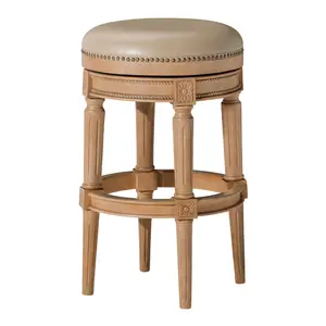 Maven Lane Pullman Backless Bar Stool in Weathered Oak Finish w/ Avanti Bone Vegan Leather
