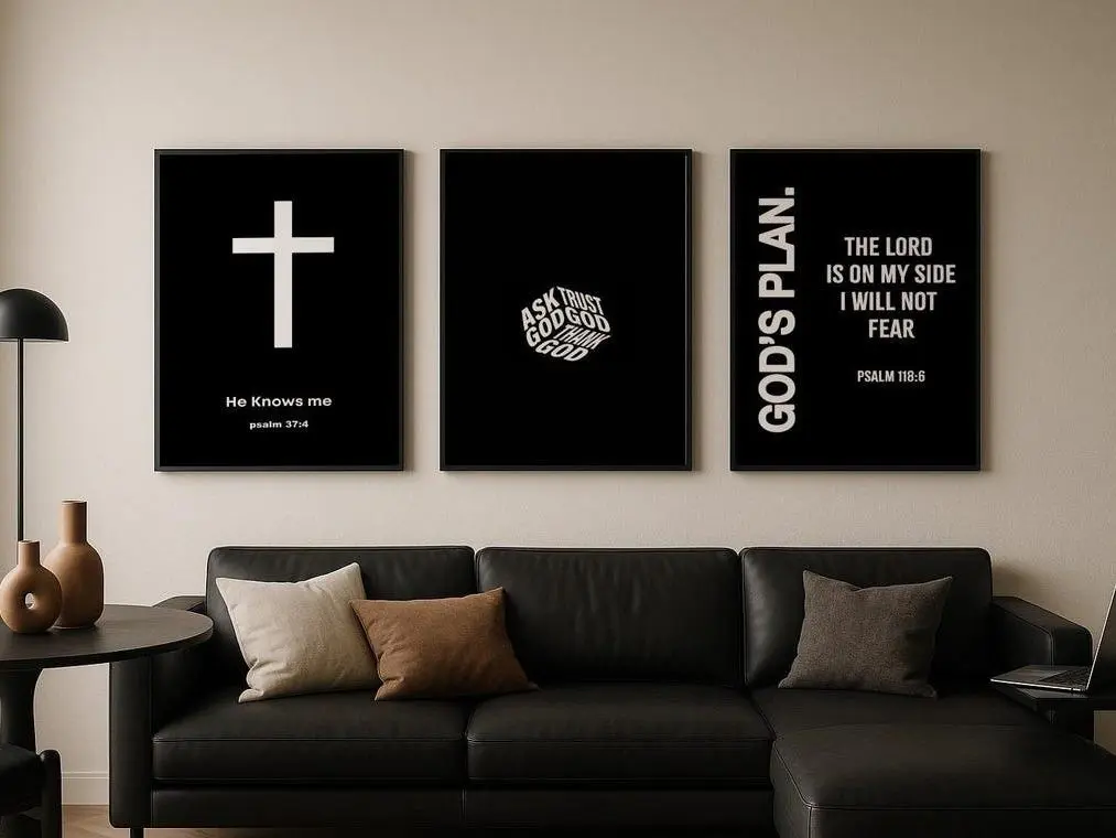 Set of 3 God's Plan Hypebeast Decor, Cross Wall Art Decorations ,Christian Wall Art Poster HD Print Unframed Aesthetic Room Home House Modern Wall Decor Trendy Gift.