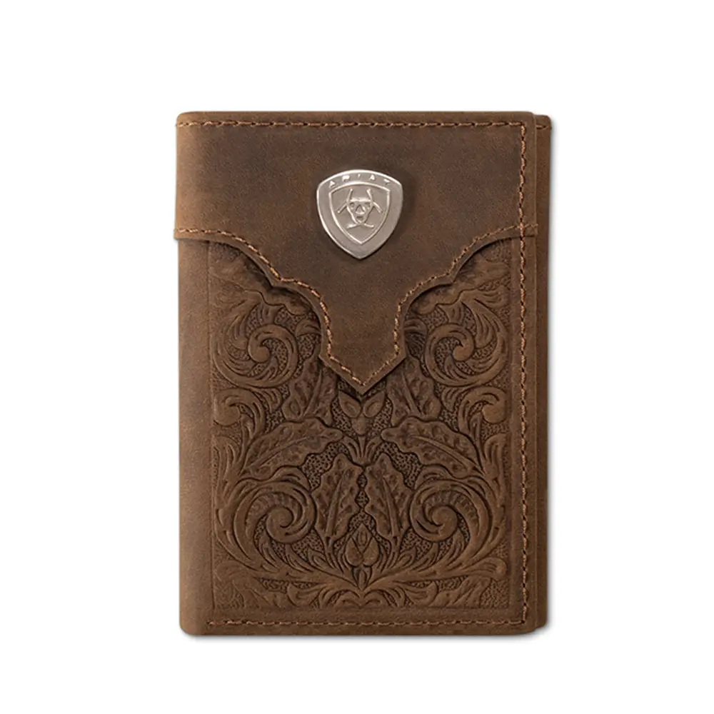 A3568944 Ariat Men's Floral Embossed Trifold Wallet - Brown