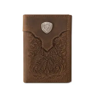 A3568944 Ariat Men's Floral Embossed Trifold Wallet - Brown