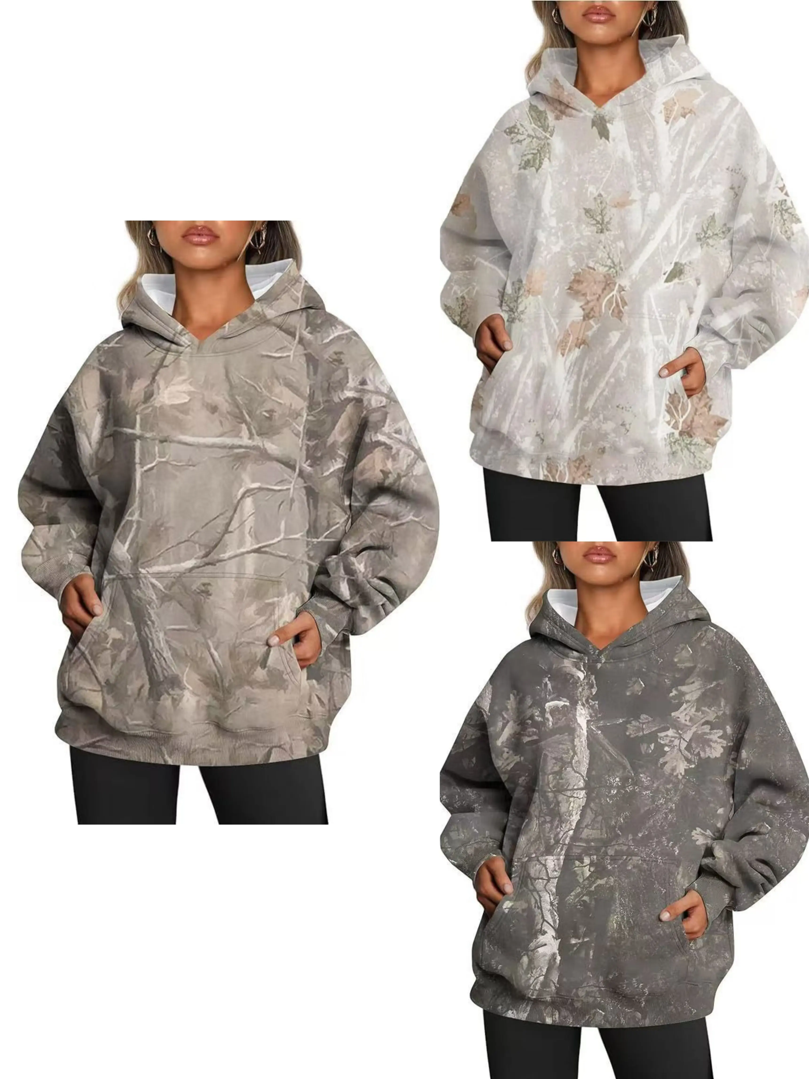 Women's Ladies Maple Leaf Hoodie， Minimalist Design Loose Fit with Kangaroo Pocket & Ribbed Cuffs for Fall Winter Fashion Casual Sweatshirts - Womenswear，camouflage hoodie