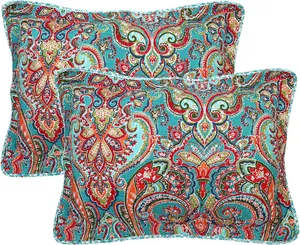 Cotton Quilted Pillow Shams Set of 2 Standard Size Boho Pillow Cases Bohemian Pillow Covers (Red)