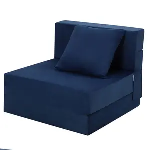 【GARVEE】Folding Sofa Bed - Foldable Couch Bed with Pillow, Convertible Sleeper Chair, Futon Floor Couch with Memory Foam and Washable Cover for Living Room, Bedroom, or Guest Use, Single Size, Blue