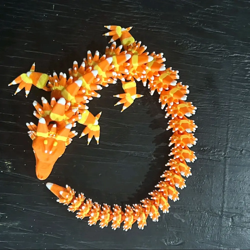Candycorn Articulating Dragon - Modern Sweet Little Halloween Decoration for Your Home Decorative Whimsical Collectible Spooky