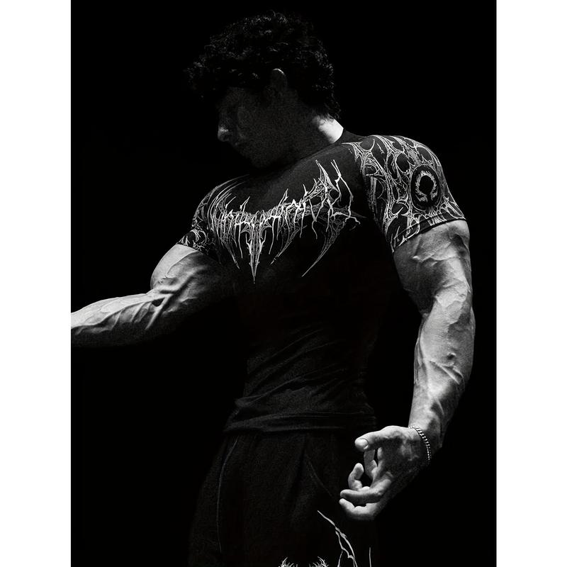 Men's Compression Short Sleeve T Shirt S XXL High Elasticity Muscle Fitness Shirt Unisex Black Tight fitting Red Geometric Muscle Texture Quick drying Moisture wicking for Workouts Yoga Beach Gym Tees Athletic Apparel