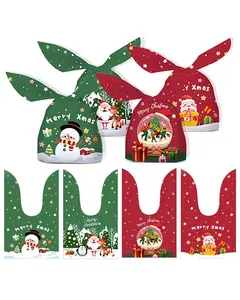 KOCOVIMI 100Pcs Christmas Treat Bags 4 Style Christmas Gift Bags for Kids Rabbit Ear Candy Bags Cute Christmas Goodie Bags Christmas Cookie Bags for Christmas Party
